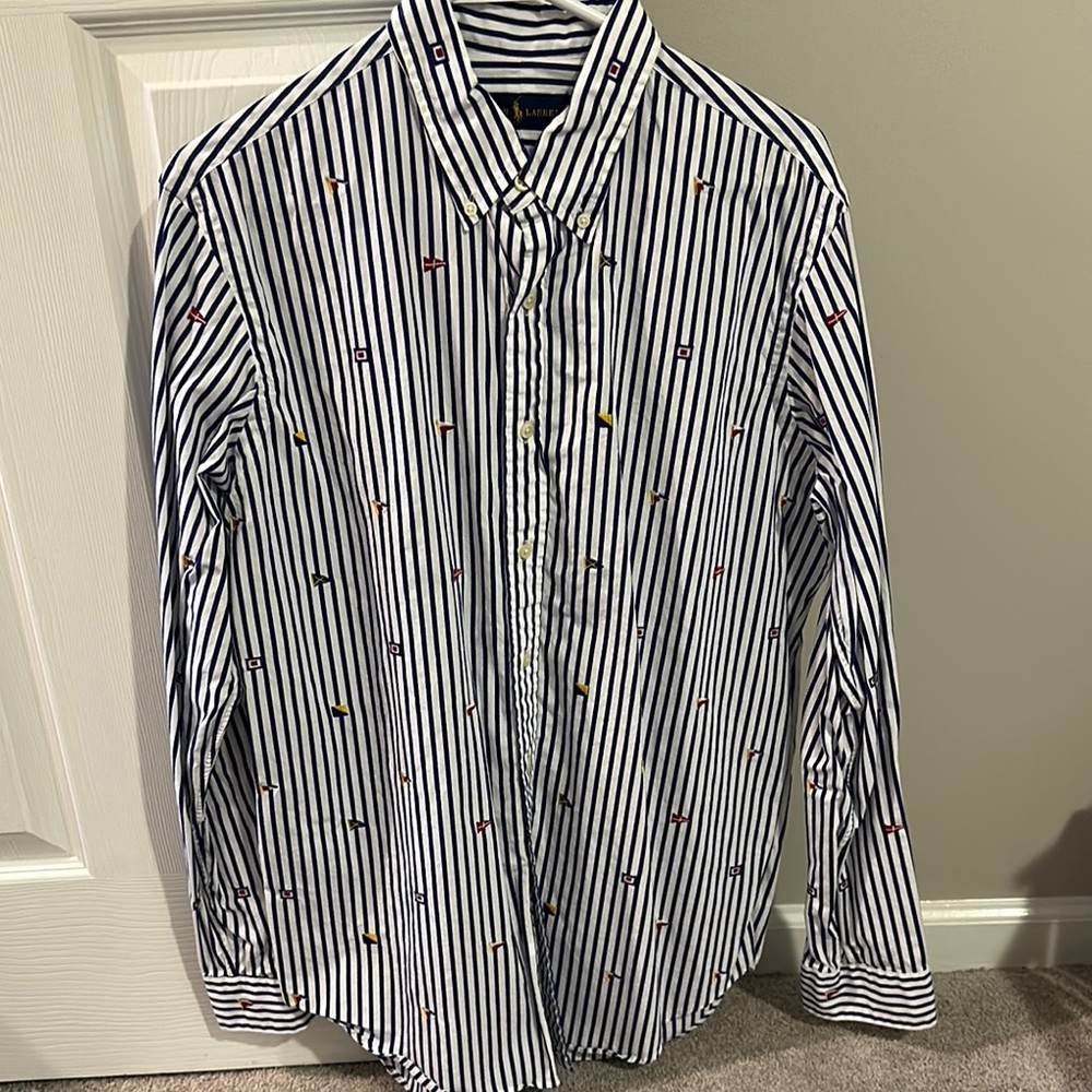 Ralph Lauren Men's Striped Shirt - Blue and White
